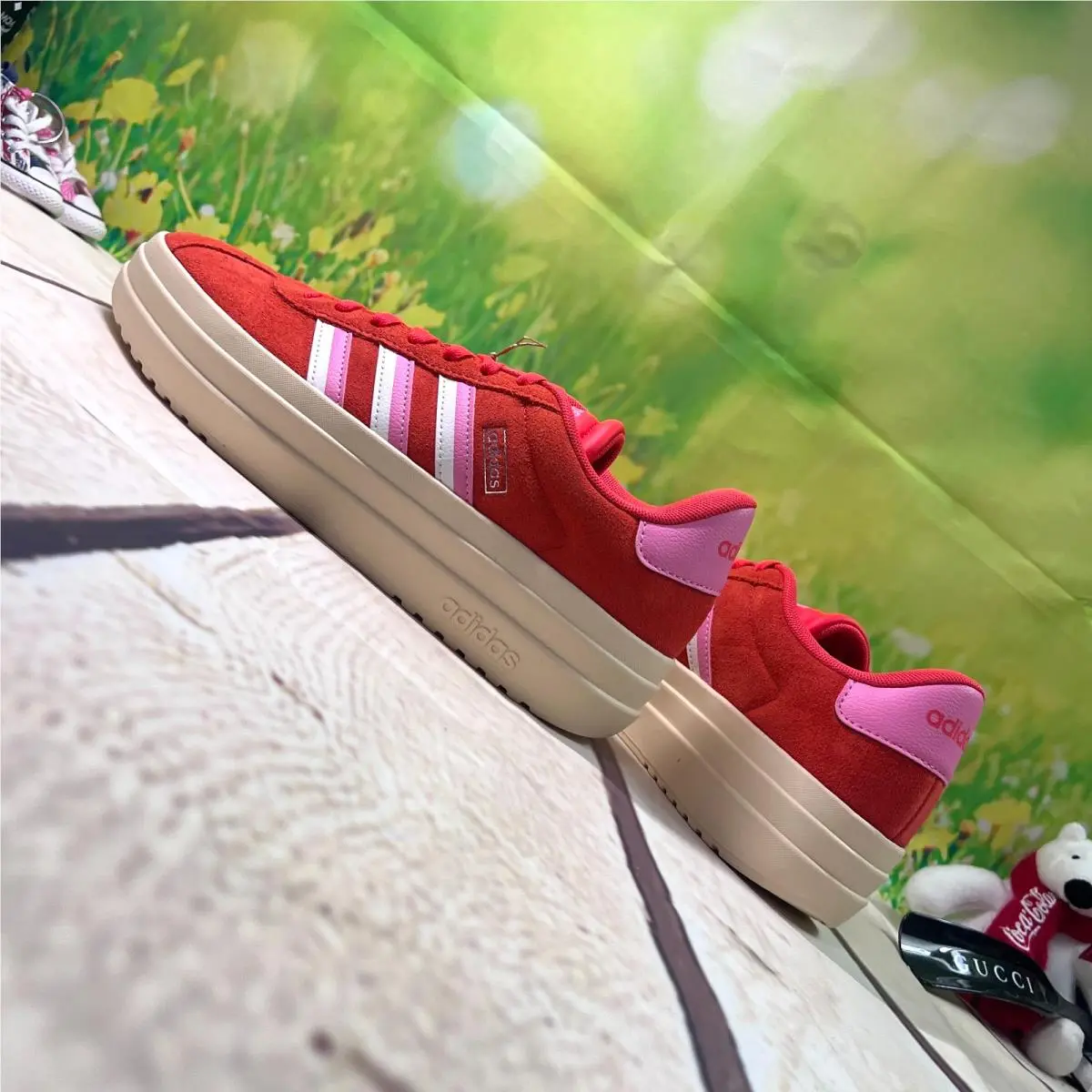 Adidas VL Court Bold Women`s Red Pink Sneakers JI1786 Was