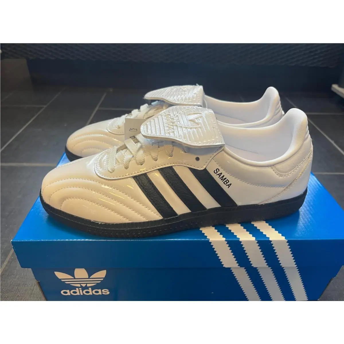 JI2706 Size 5-8.5- Adidas Samba LT Patent Leather Pack - White W