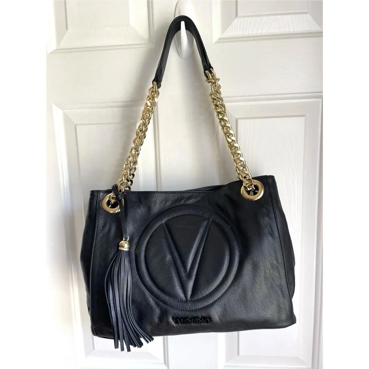 Valentino by Mario Valentino Luisa Signature Shoulder Bag Satchel Black Leather
