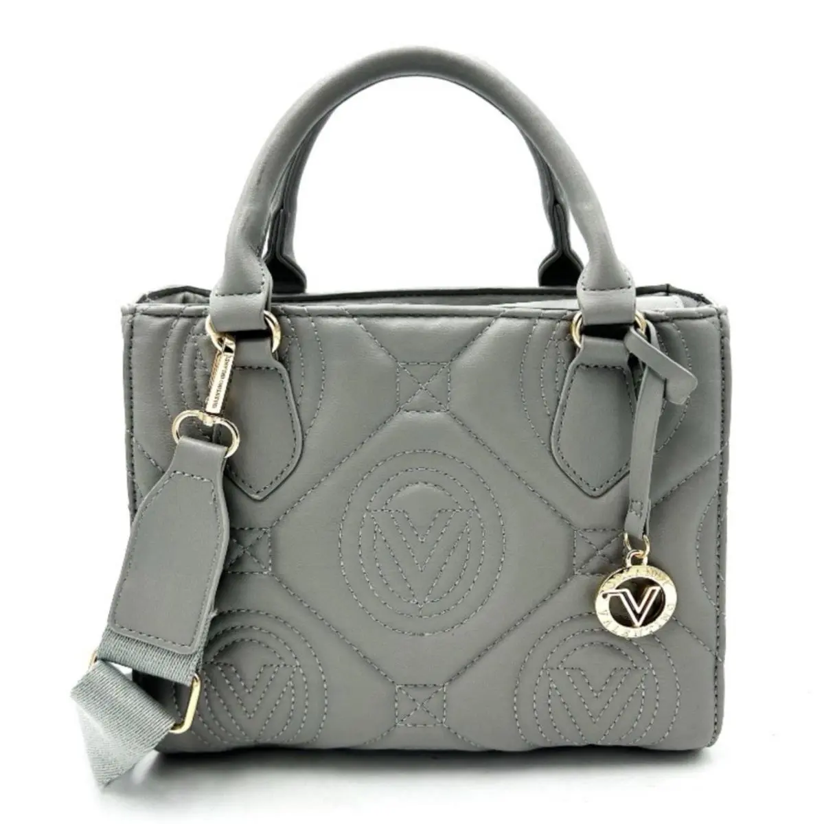 Valentino Orlandi Gray Quilted Tote Bag Crossbody Strap Purse Grey