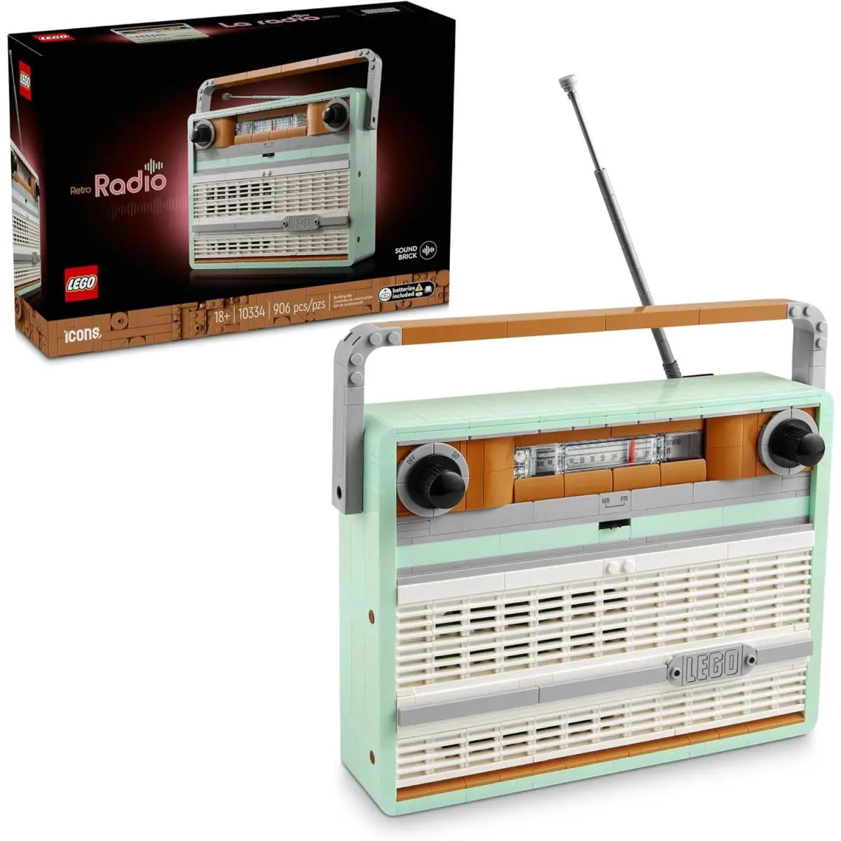 Lego Icons Retro Radio Set 10334 Mint Green 906 Pcs Vintage Style 18+ Blocks