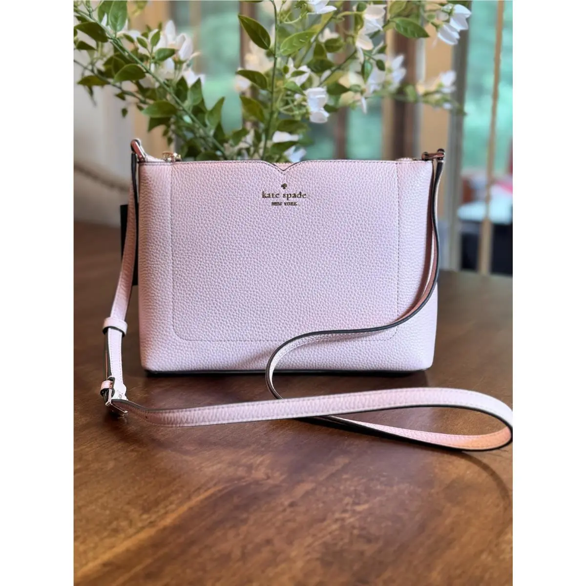 New Kate Spade Harlow Pebbled Leather Crossbody - Rose Smoke
