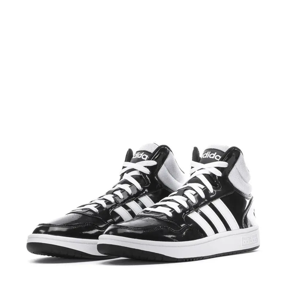 Adidas Hoops 3.0 Mid Lace-up Basketball Sneaker Men Shoes Black/white Size 7 - METALLIC BLACK / WHITE - IF2058