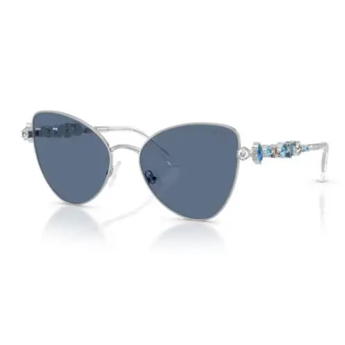 Swarovski SK7034 401A80 Sunglasses Women`s Silver/dark Blue Butterfly Shape 56mm