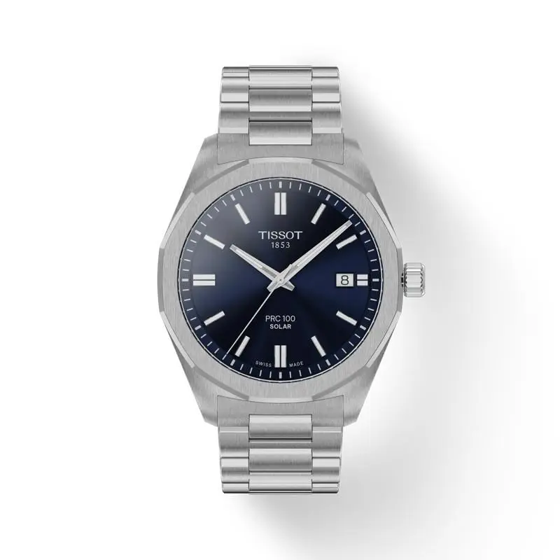 Prc 100 Solar Quartz 39mm Blue Dial Stainless Steel Watch T1514221104100 by Tissot
