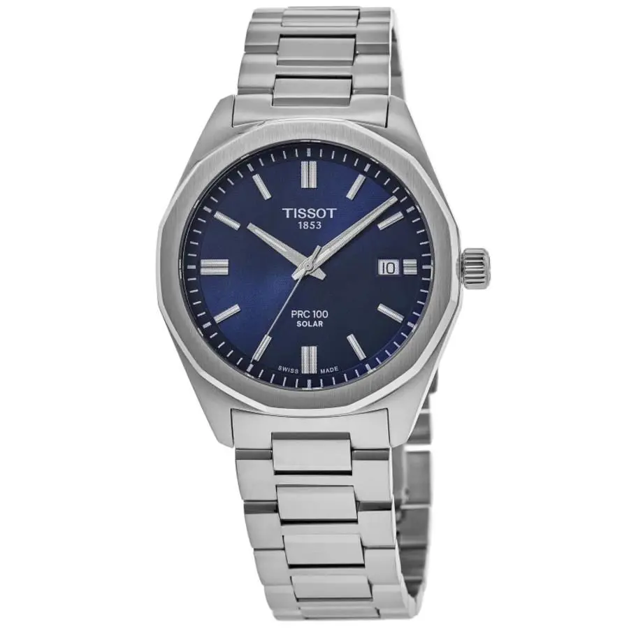 Tissot PRC100 Solar Blue Dial Stainless Steel Men`s Watch T151.422.11.041.00 - Face: Blue, Dial: Blue, Band: Silver