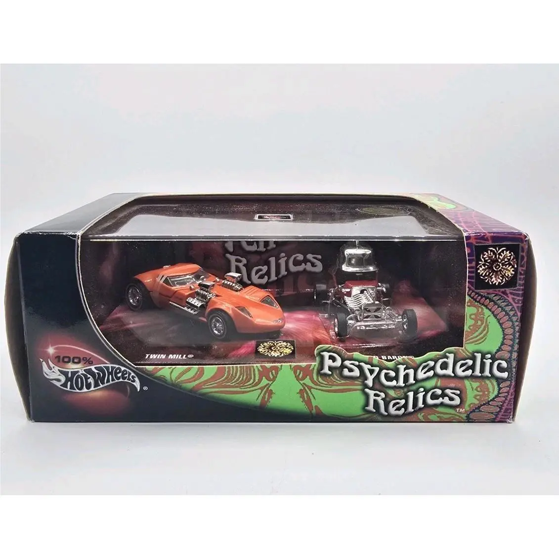 Vintage 2002 HW 2-Car Set Psychedelic Relics Orange Twin Mill Red Baron