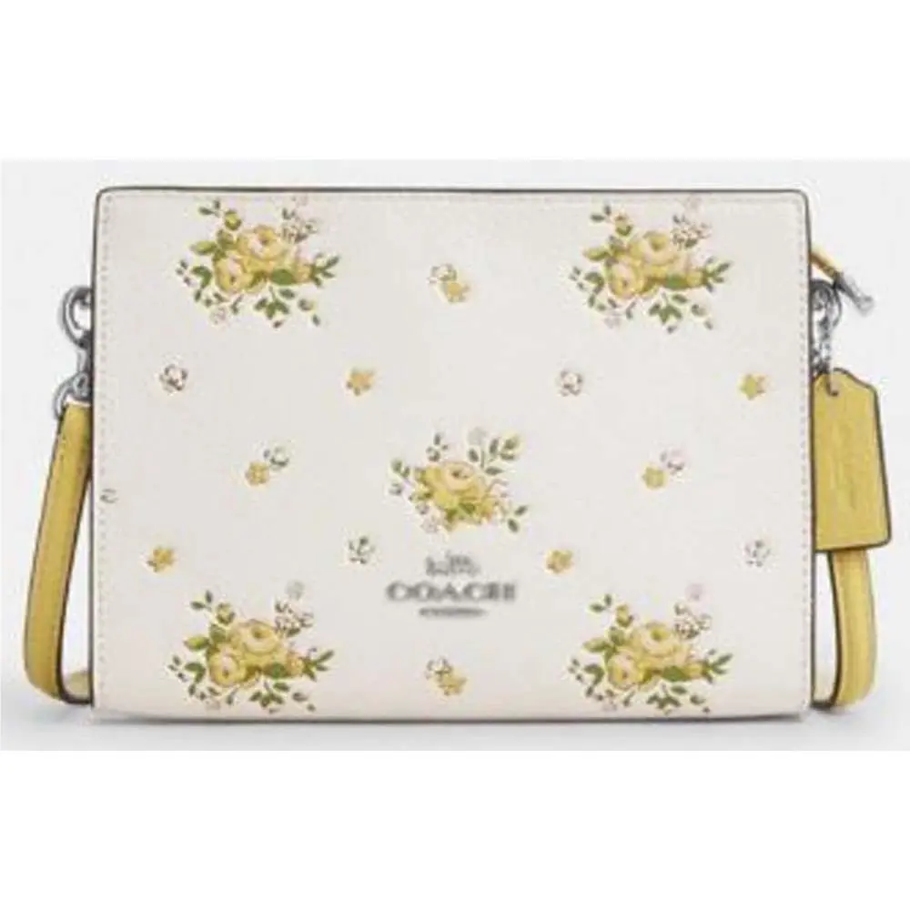 Coach Slim Leather Crossbody Bag with Floral Print Chalk Multi CAQ27