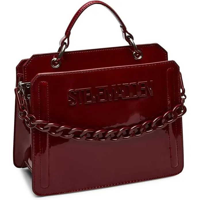 Steve Madden Evelynr Patent Leather Burgandy Satchel Shouder Crossbody Bag