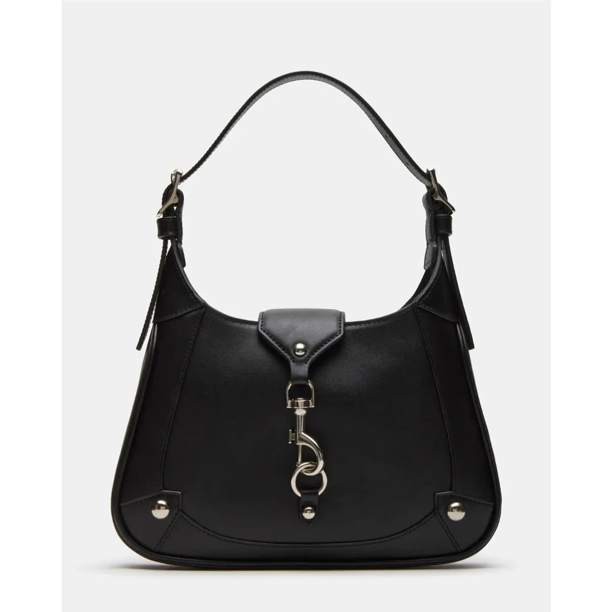 Steve Madden Tully Black Fx Leather Fold Over Lock Crescent Shaped Shoulder Bag