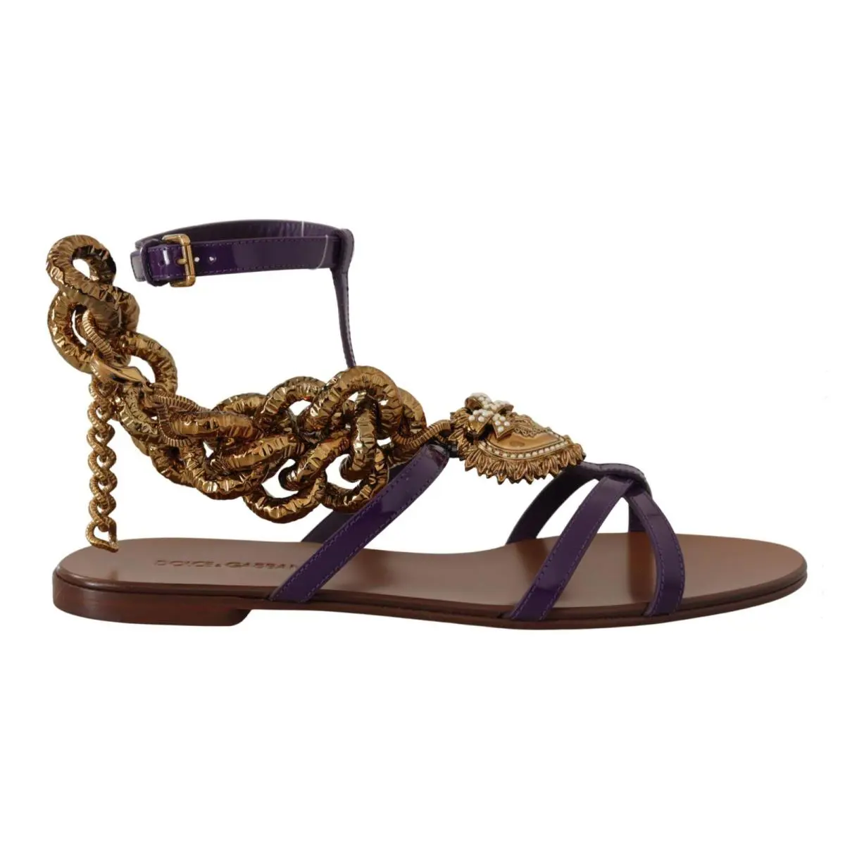 Dolce Gabbana Purple Leather Devotion Flats Sandals Shoes by Dolce & Gabbana