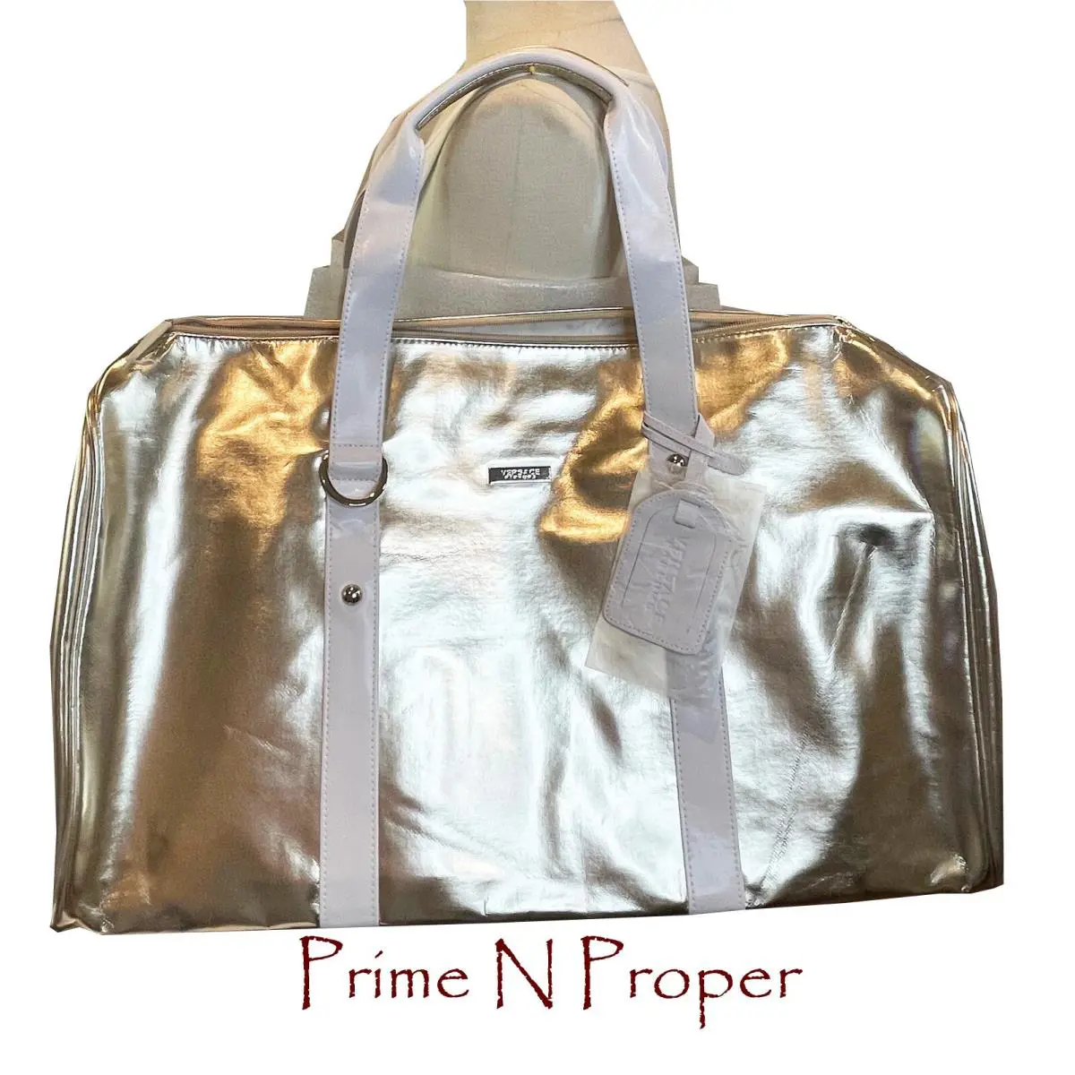 Versace Parfums Gold Weekender Travel Bag Satchel Metallic W/shoulder Strap Bag