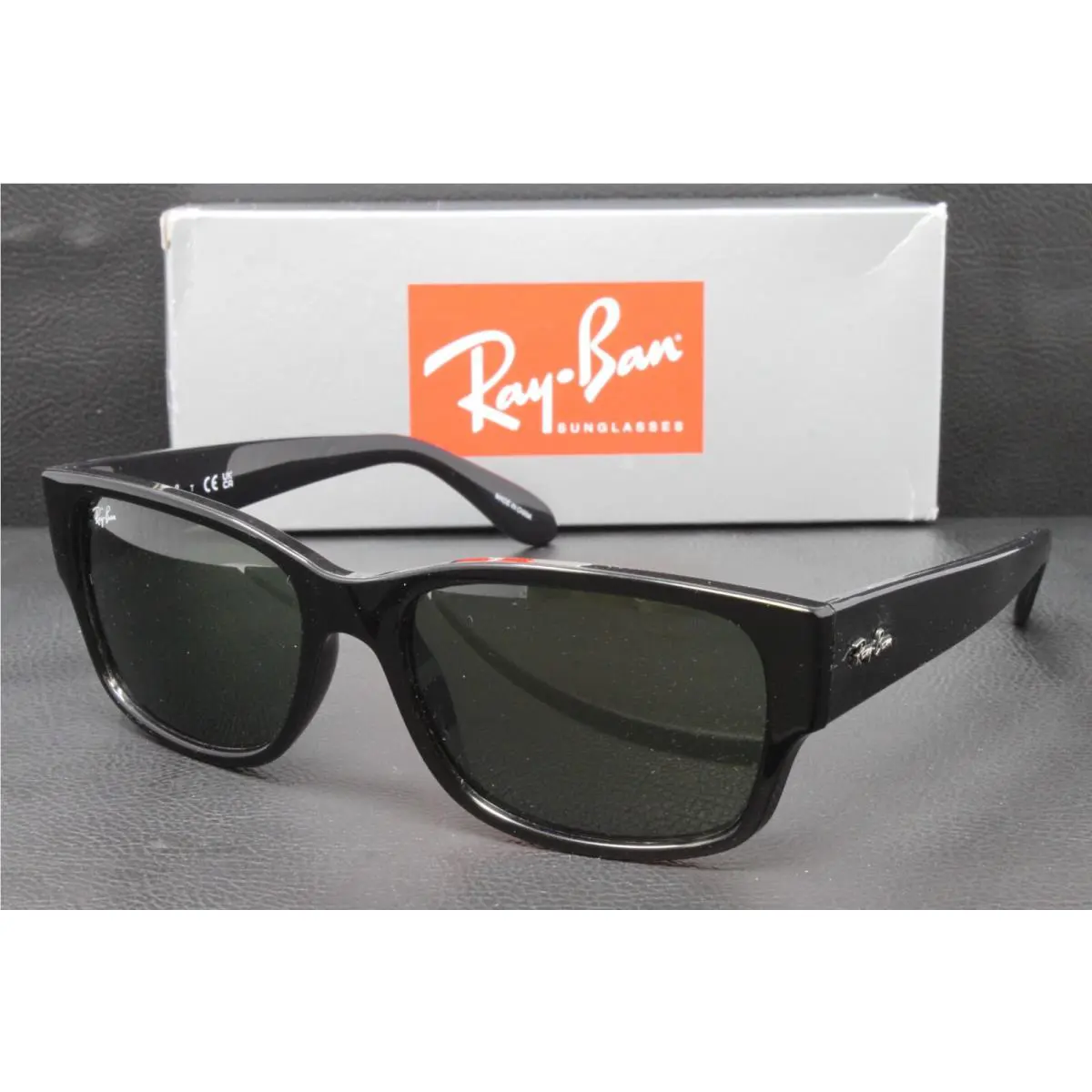 Ray Ban RB4388-60131 Men`s Sunglasses Black 58mm Rectangle Plastic Green Lens