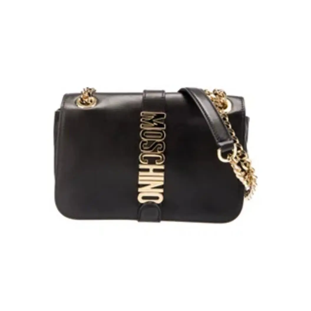 AW22 Moschino Couture Jeremy Scott Black Vertical Logo Leather Shoulder Bag