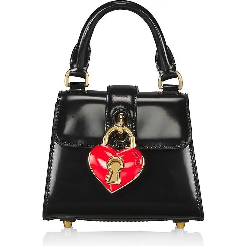 SS23 Moschino Couture Jeremy Scott Black Heart Lock Patent Leather Top Handbag