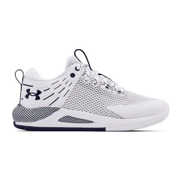 Women Under Armour Hovr Block City Volleyball Shoes White Navy Blue 3023709 100 - White