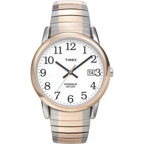Timex T2H311 Easy Reader Men`s 2-Tone Expansion Band Indiglo Date 35MM Case - Dial: White, Band: Multi-Color