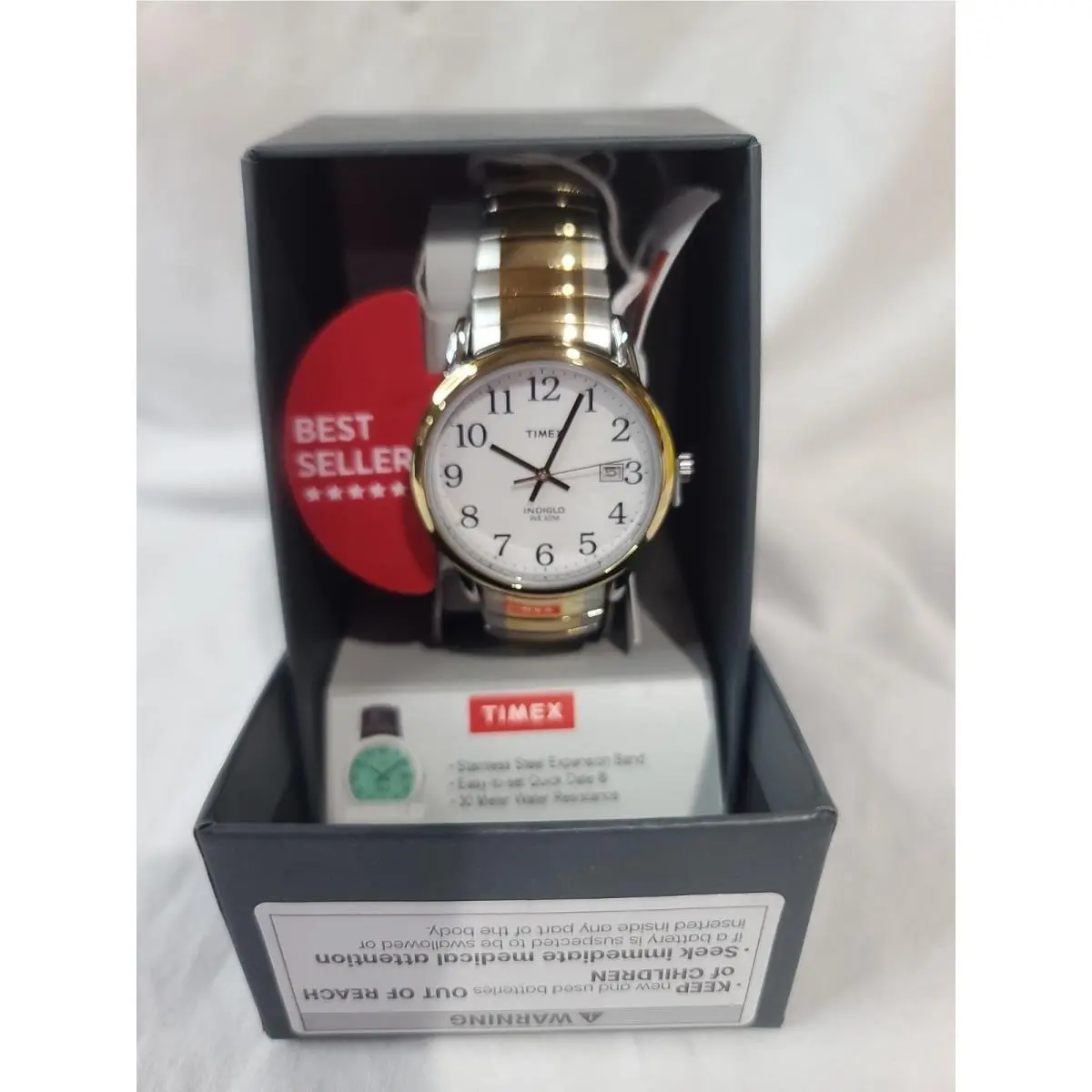 Timex T2H311 Men`s Easy Reader Two-tone Stainless Steel Expansion Band Watch - Dial: Silver, Band: Multicolor, Bezel: Gold