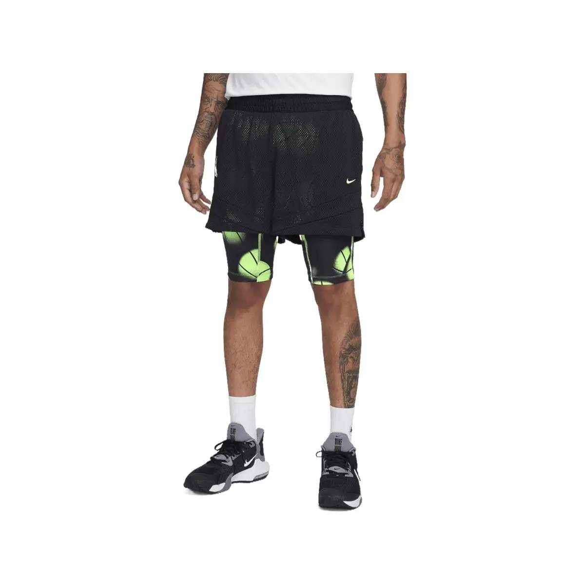 Nike Ja Men`s Dri-fit 2-in-1 4 Basketball Shorts Black/lime Blast FQ1022-010 Size