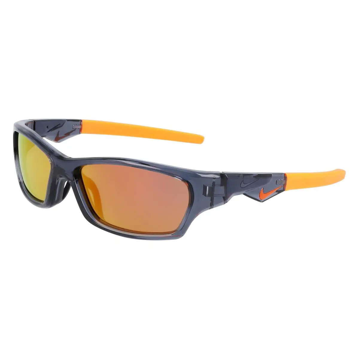 Kids Nike DZ7379 021 Grey Orange Jolt M Sunglasses W/orange Mirror Lenses - Transparent Dark Grey, Frame: Grey & Orange, Lens: Orange