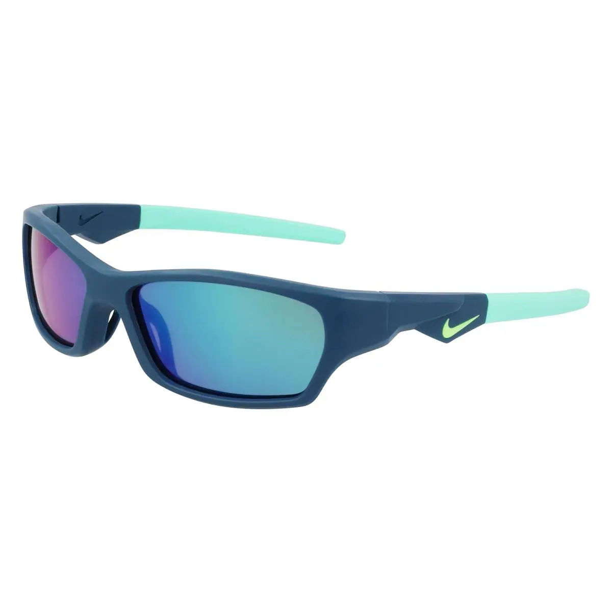 Kids Nike DZ7379 402 Blue Green Jolt M Sunglasses with Green Mirror Lenses