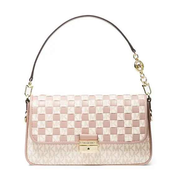 Michael Kors Bradshaw Small Woven Logo Metallic Leather Shoulder Bag