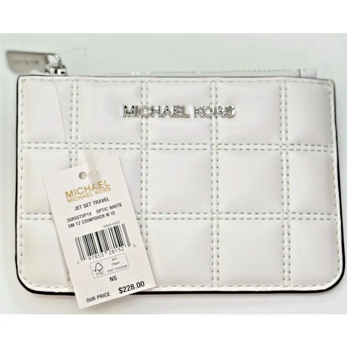 Michael Kors Jet Set Travel Small Leather Top Zip Coin Pouch -white