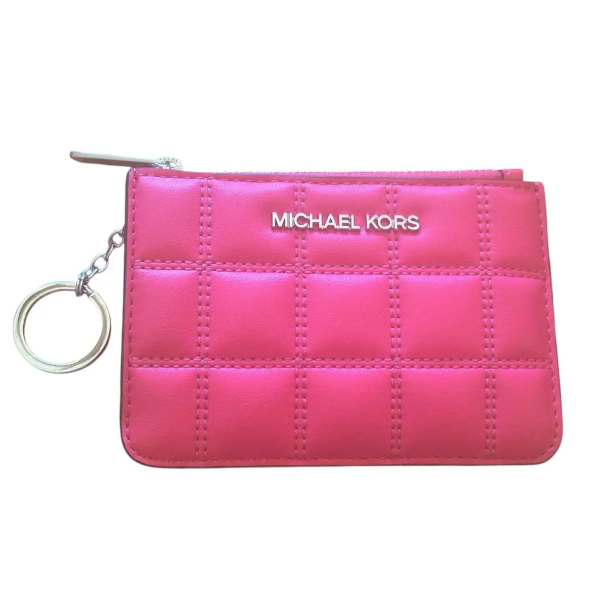Michael Kors Jet Set Travel Top Zip Coin Pouch W/id-dragon Fruit Pink Quilted