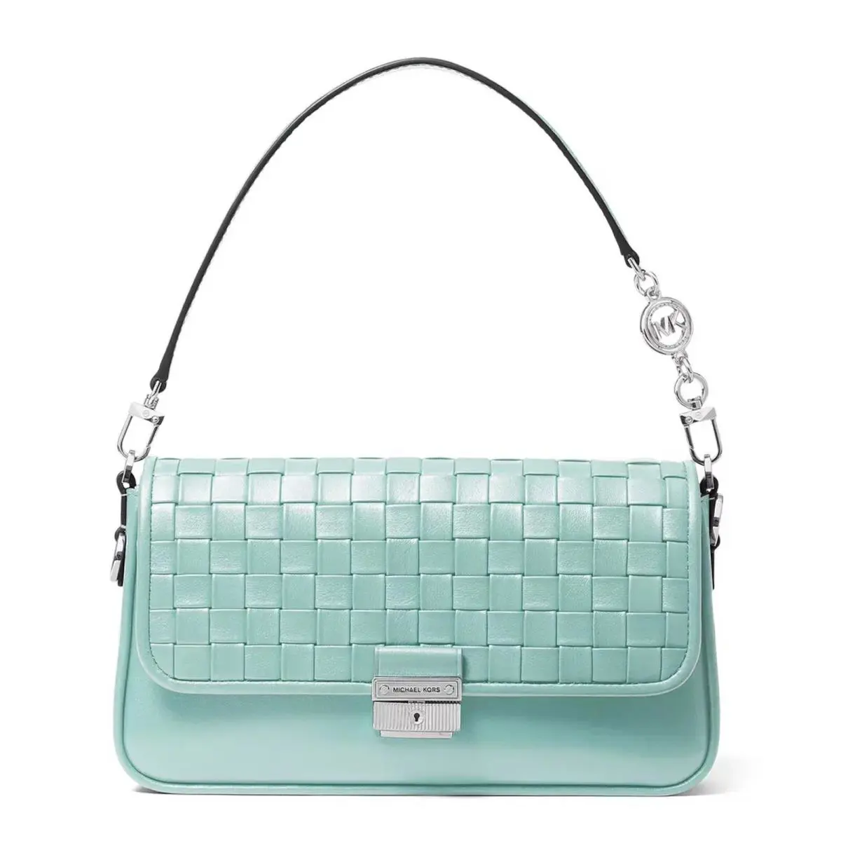 Michael Kors Bradshaw Small Woven Leather Shoulder Bag Fair Aqua