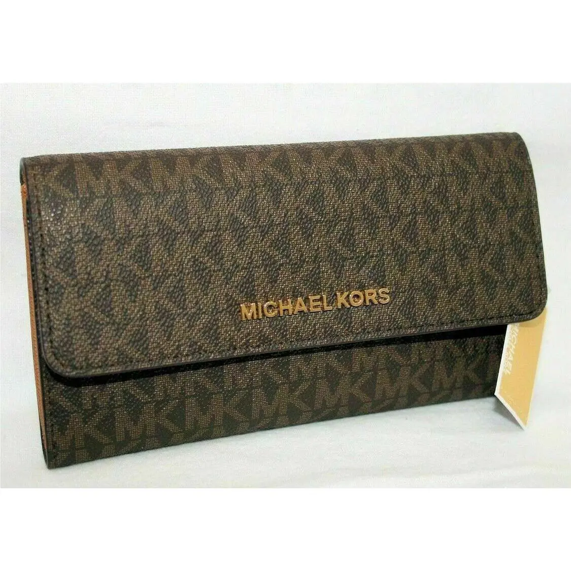 Michael Kors Jet Set Travel Large Trifold MK Signature Wallet Brown