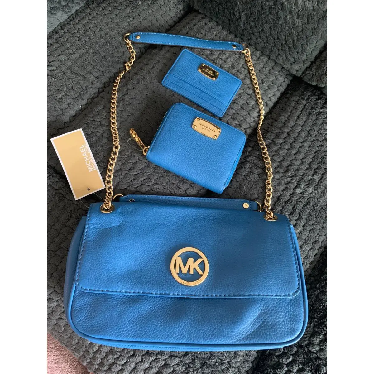 Michael Kors MK 3 Piece Fulton Small Shoulder Flap Bag with Card Holder and Small Wallet