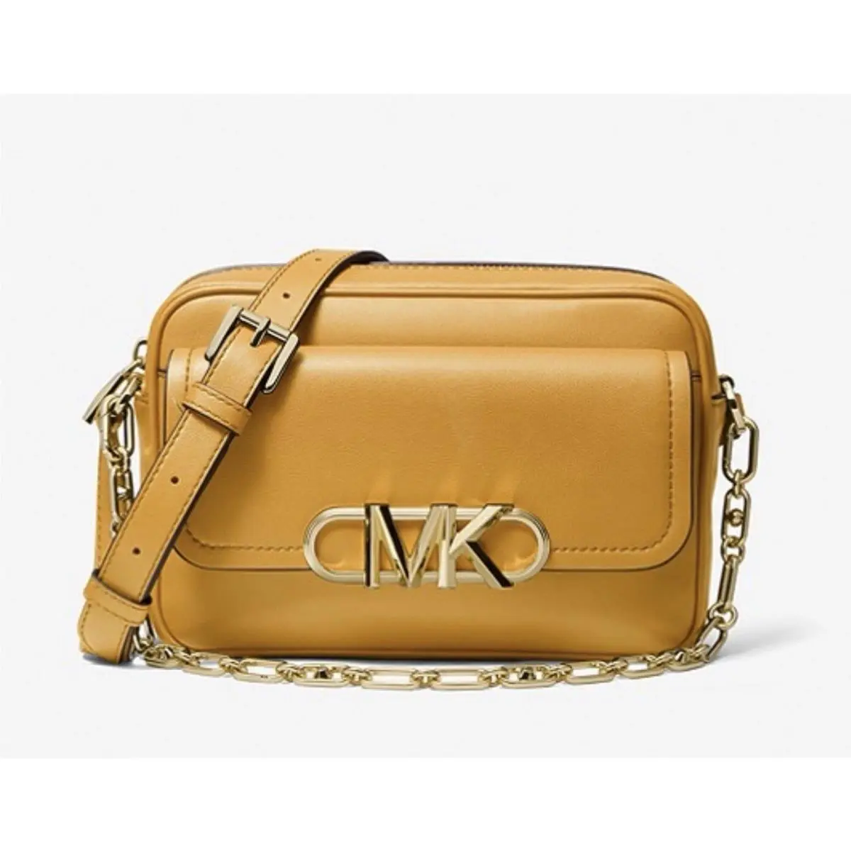 Michael Kors Leather Parker Chain Swag Camera Crossbody Marigold
