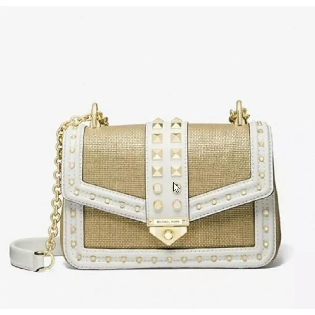 Michael Kors Soho Small Studs Leather Metallic Canvas Shoulder Bag