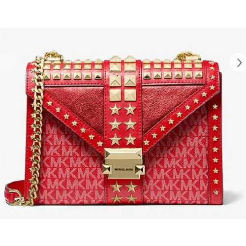 Michael Kors Whitney Large Star Embellished Logo Shoulder Bag Bright Red
