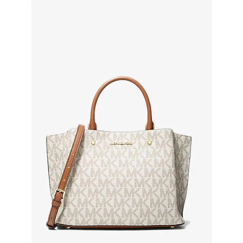 Michael Kors Arielle Medium Logo Satchel Vanilla/acorn