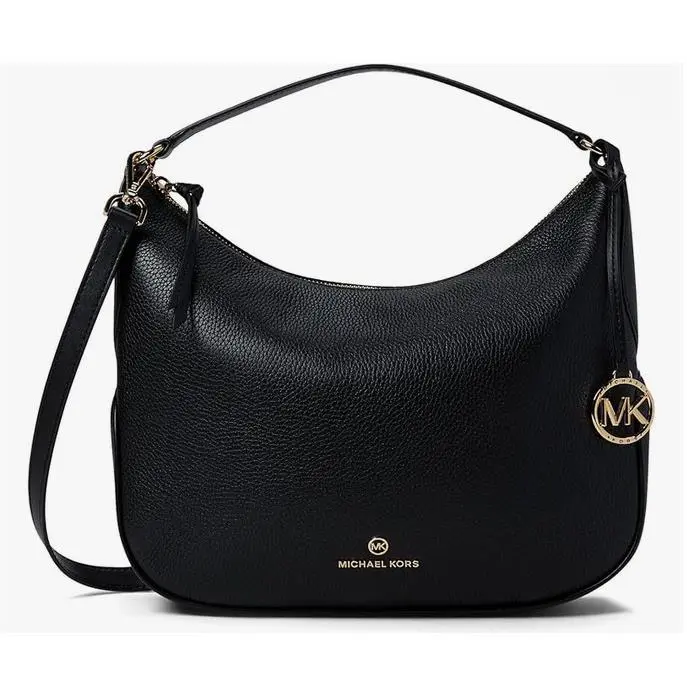 Michael Kors Kelsey Medium Hobo Leather Convertible Shoulder Crossbody Black