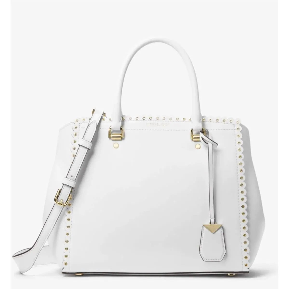 Michael Kors Benning Large Leather Satchel Optic White