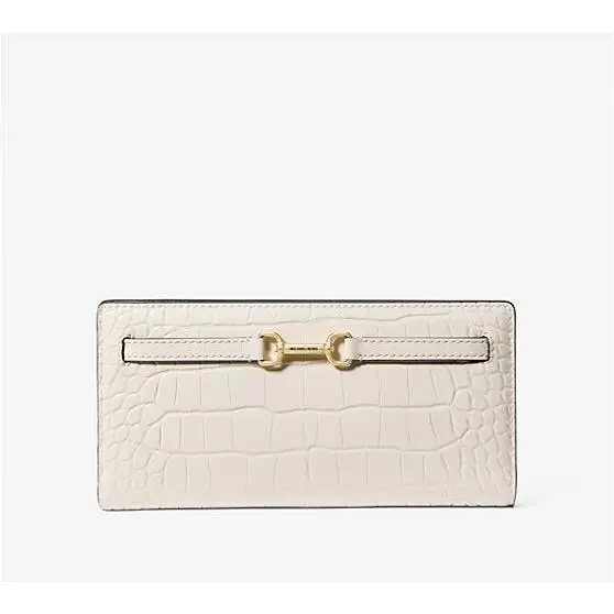 Carson Large Crocodile Embossed Wallet Light Cream by Michael Kors
