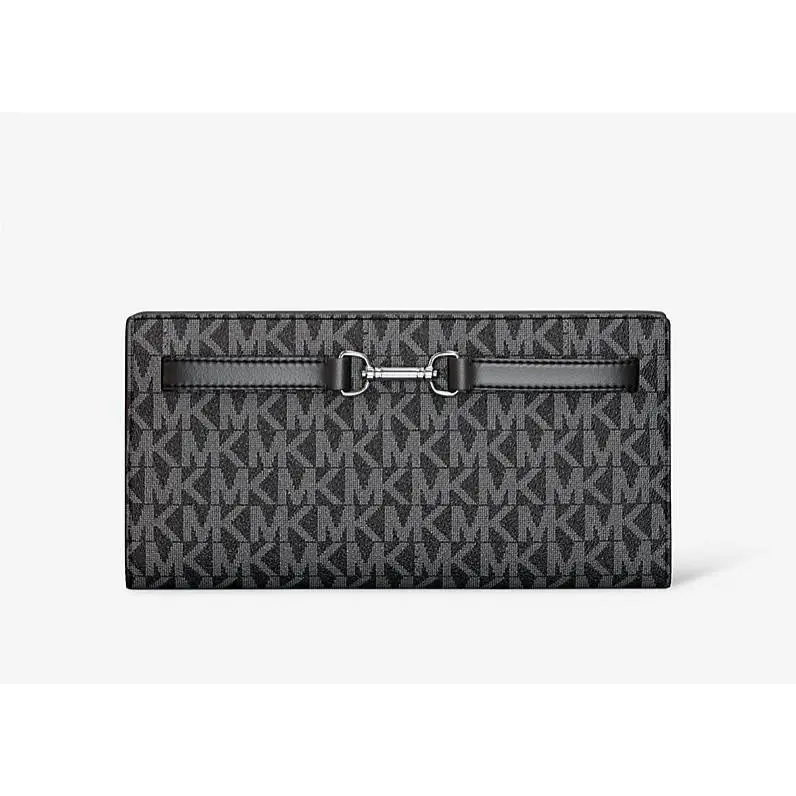 Michael Kors Carson Large Snap Wallet Black MK Signature