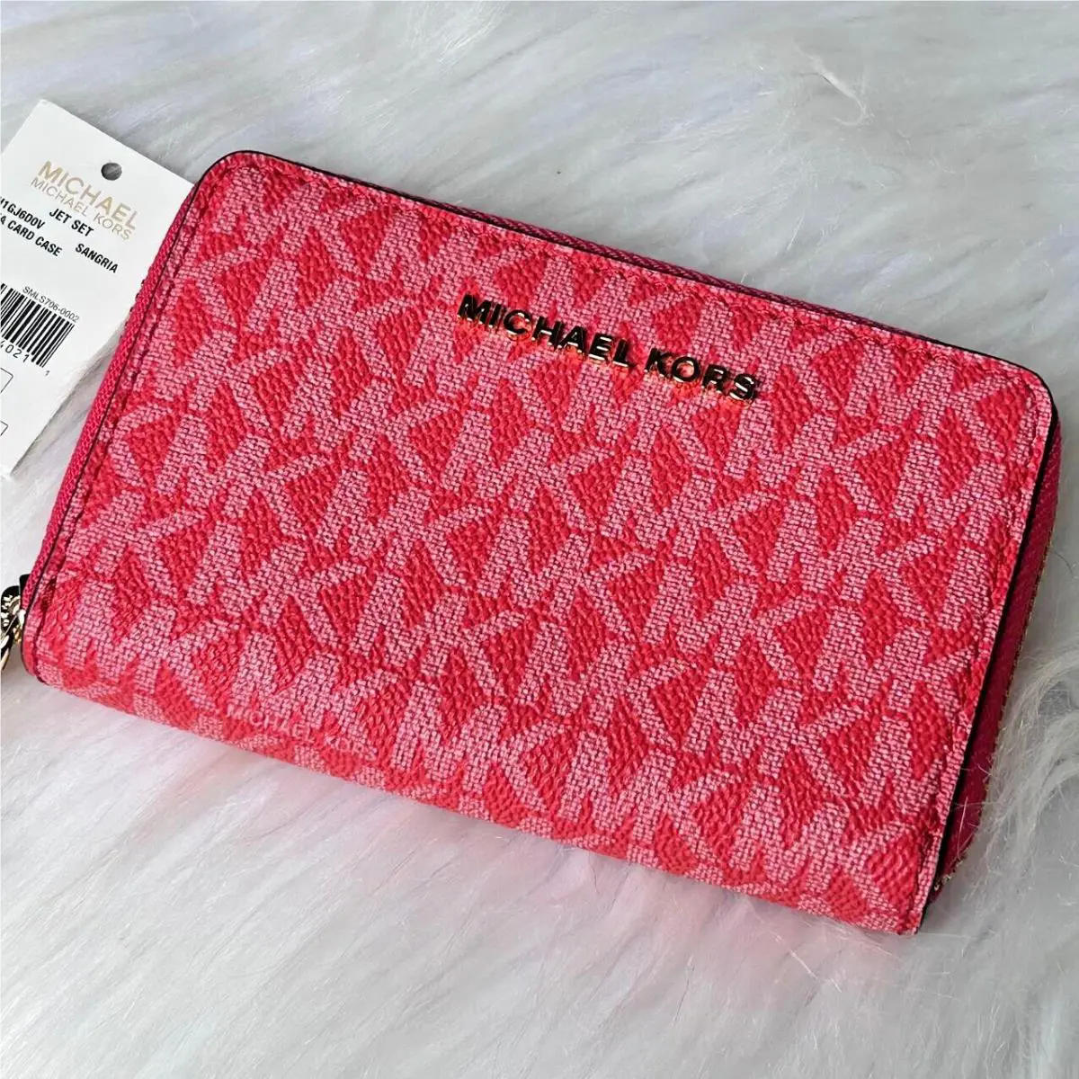 Michael Kors Jet Set Zip Around Card Case/small Wallet Sangria Color
