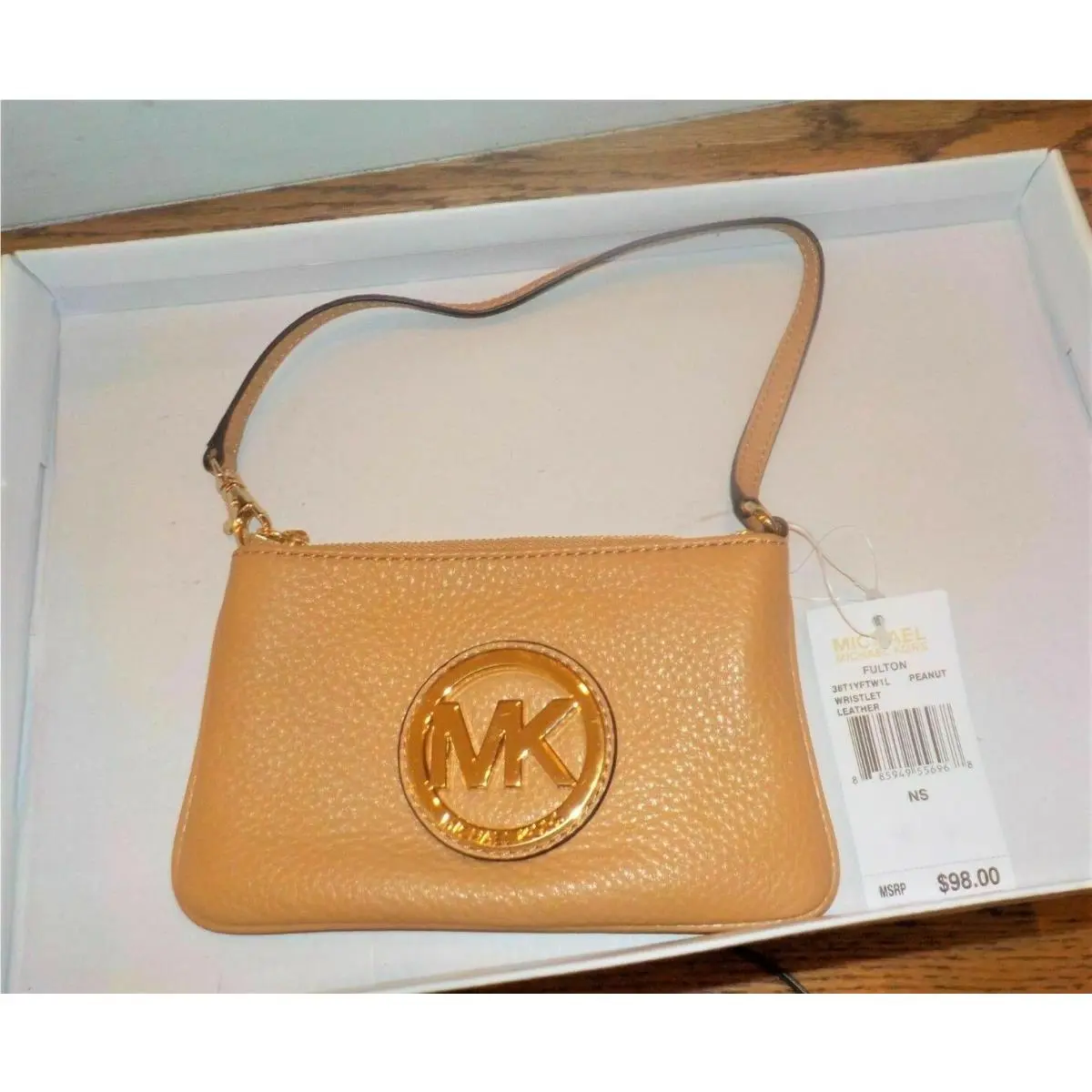 Michael Kors Fulton Pebbled Leather Wristlet Wallet - Peanut Beige