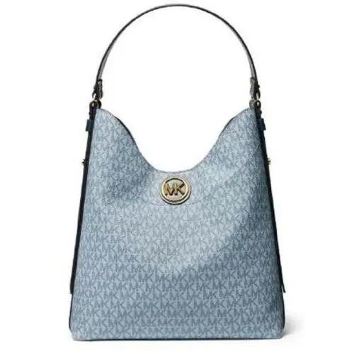 Michael Kors Bowery Large Hobo Shoulder Bag Pale Blue/navy Gold