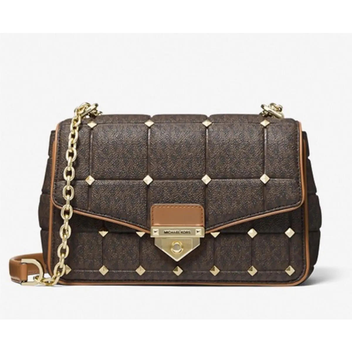 Michael Kors Soho Large Studded Quilted Signature Logo Shoulder Bag