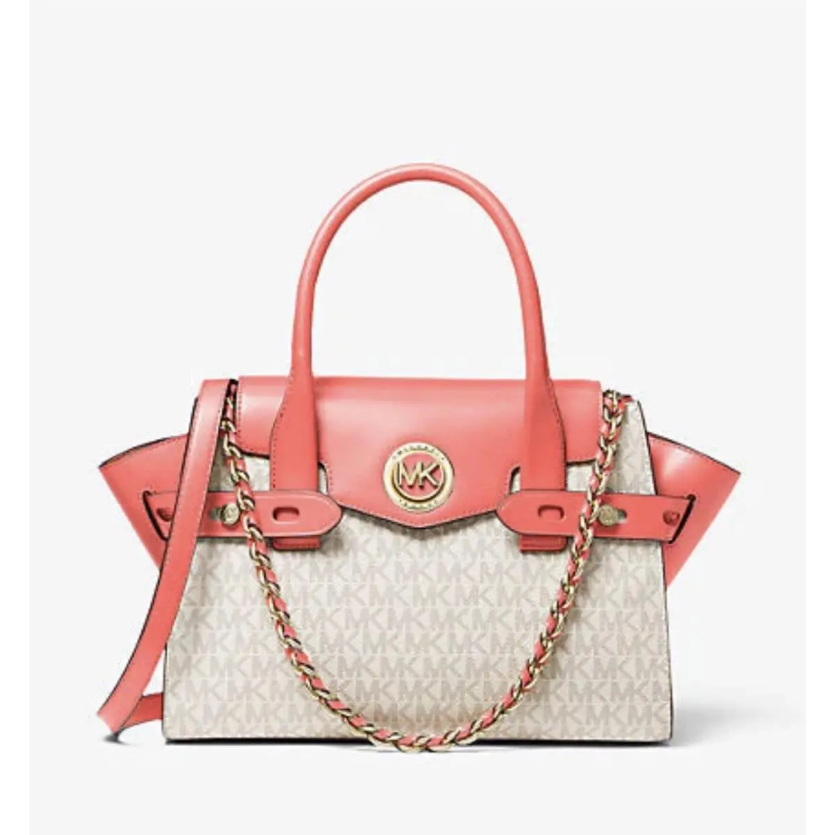 Michael Kors Carmen Small Logo Leather Belted Satchel Pink/grapefruit