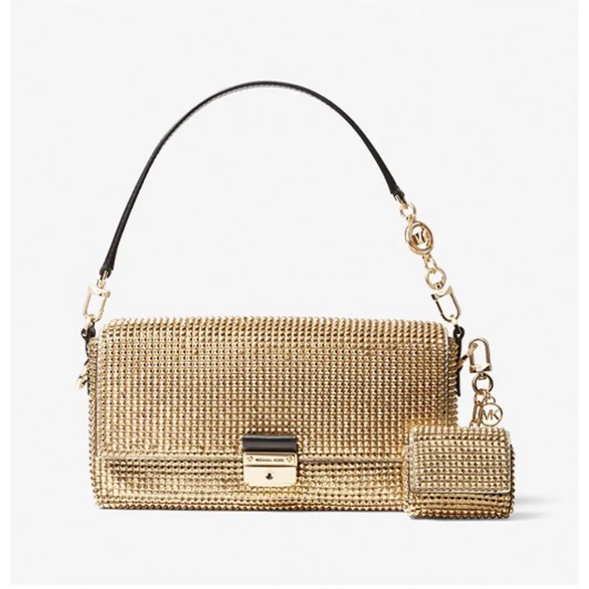 Michael Kors Bradshaw Small Metallic Chain Mesh Shoulder Bag Black/pale Gold