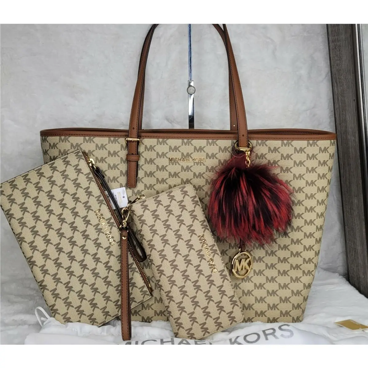 4 Pcs Set Purse Bag Tote +++ Signature Leather Designer by Michael Kors
