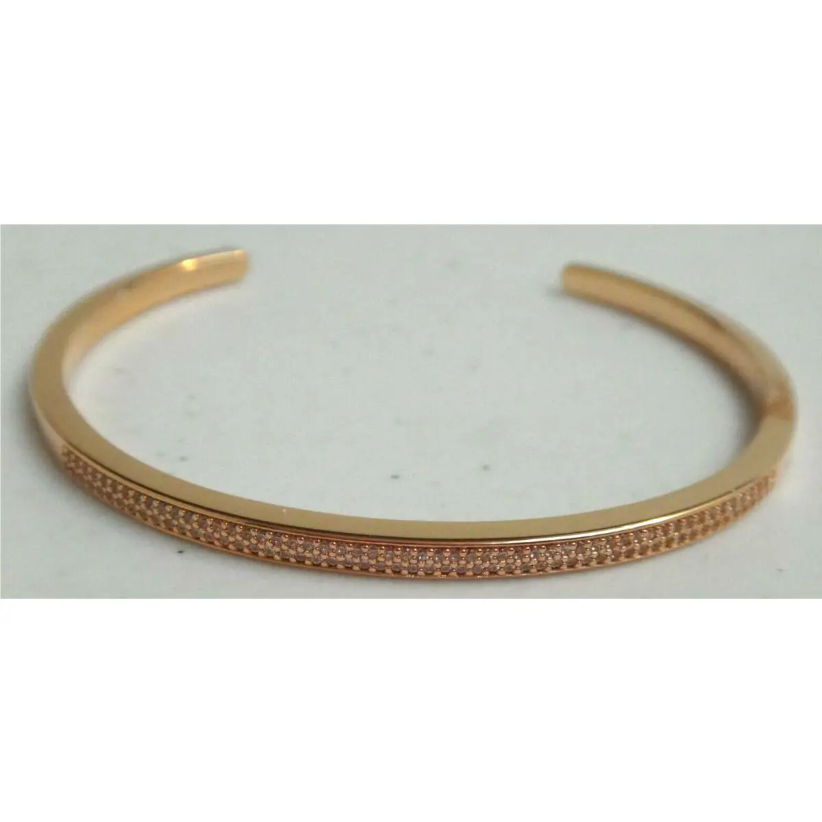 Michael Kors MK Logo Rose Gold Stainless Steel Cuff Bracelet Pink Crystals + Box