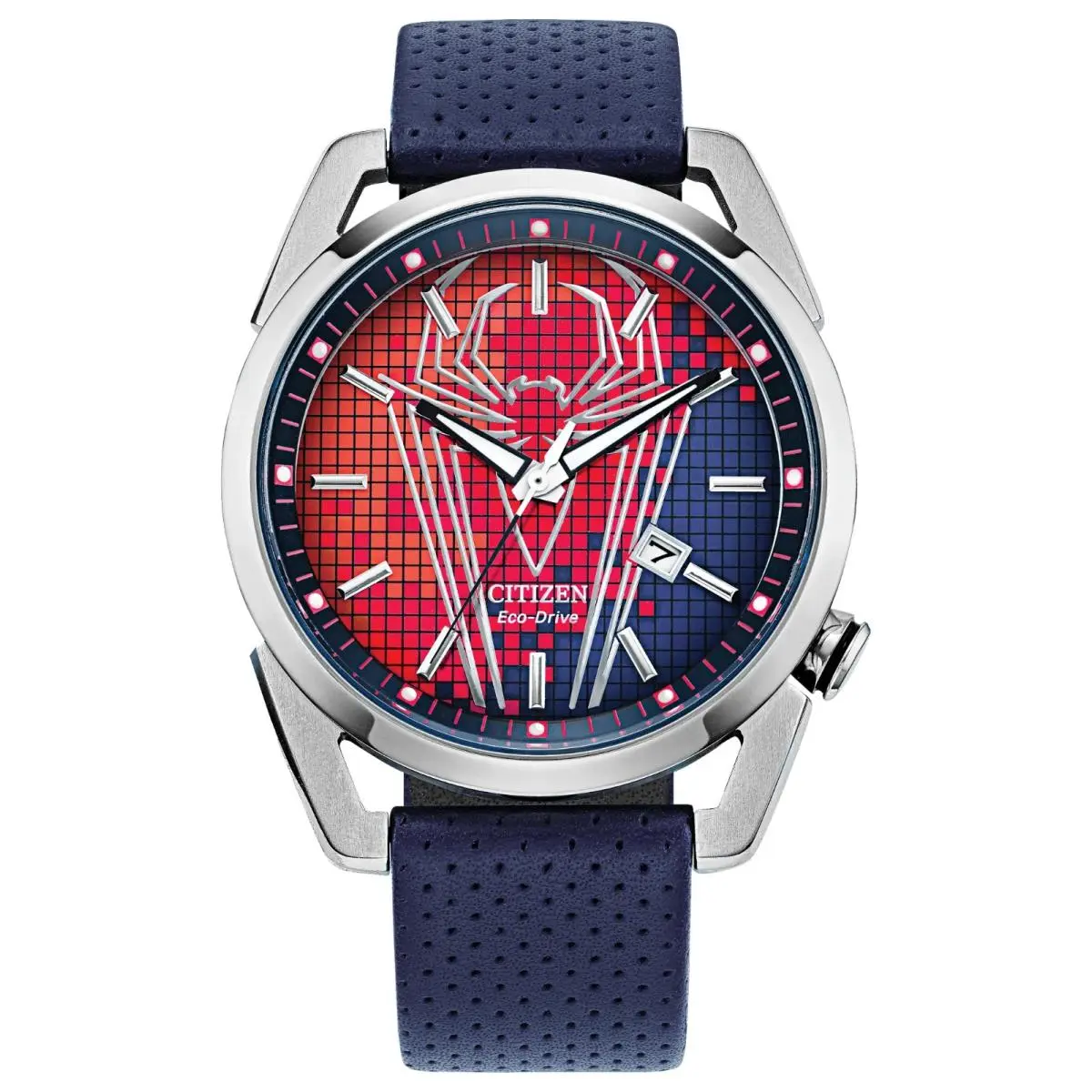 Citizen Marvel Spider-man AW1680-03W Eco-drive Men`s Red Dial Blue Leather Strap