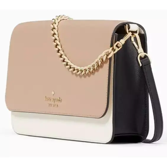 Madison Flap Crossbody Bag Beige Leather Chain KC623 by Kate Spade