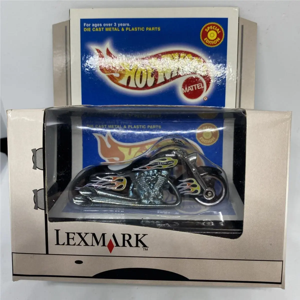 Hot Wheels Lexmark Promo Car Scorchin` Scooter Custom Motorcycle White W/flames